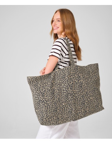 WES-W336-Leopard Print Canvas Oversized Tote Bag